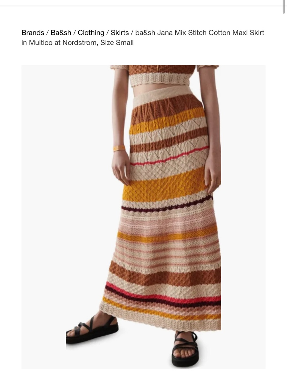 Ba&sh Multicolor Crochet Maxi Skirt — Mustard, Cream & Pink Stripes